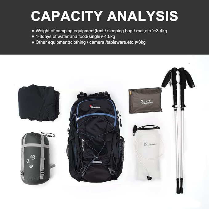 MOUNTAINTOP 40L Hiking Backpack Travel Daypack with Rain Cover for Outdoor Backpacking, Camping