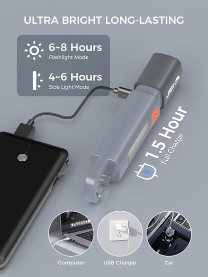 Smiling Shark LED Flashlight, G1 Flash Light Grey 3 Modes Zoomable Focus White Sidelight Waterproof Powerful Super Bright EDC Torch Light Outdoor Emergency,Mini-Rechargeable-LED-Flashlight-Camping