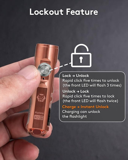 RovyVon Aurora A9 Pro G4 Copper Keychain Flashlights, Max 650 High Lumens Super Bright with EDC Pocket-Sized,USB C Rechargeable, Momentary On, Lock Mode, Gift for Outdoor