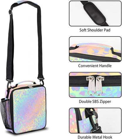 Leopard Print Kids Lunch Bag Rainbow Leopard Skin Insulated Lunch Box Mini Cooler Back to School Thermal Meal Tote Kit Bento Tote Bags Thermal Lunchbox for Boys Girls