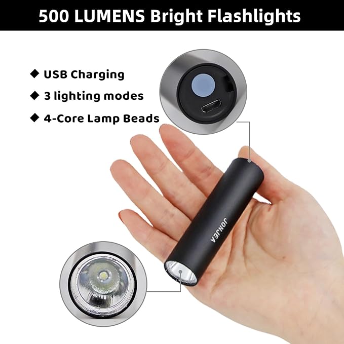 500 High Lumens Flashlight for Kids, 4 Pack Rechargeable Flashlights USB with 3 Modes for Camping Outdoors, Better Christmas Gift for Kids, Pocket Kids Flashlight