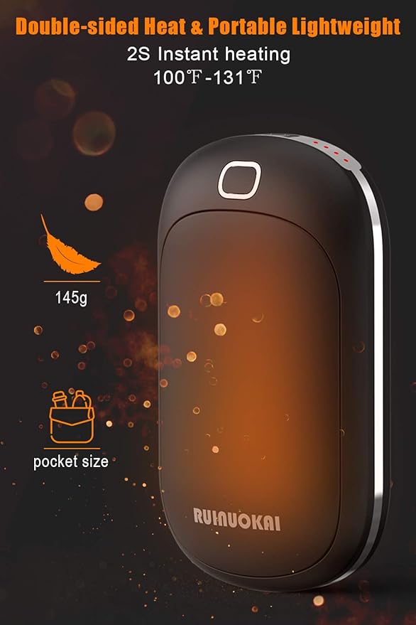 Hand Warmers Rechargeable, 5200mAh Electric Portable Pocket Hand Warmer Heater Pocket Warmer Dual-Sided Quick Heating Great for Outdoor Fishing Hunting Golf Camping Gifts for Men Women