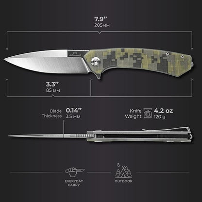 Firebird GANZO Adimanti Skimen Pocket Folding Knife G10 Handle with Clip and Glass Breaker D2 Steel Blade Hunting Fishing Camping Outdoor EDC Knife (Camouflage)