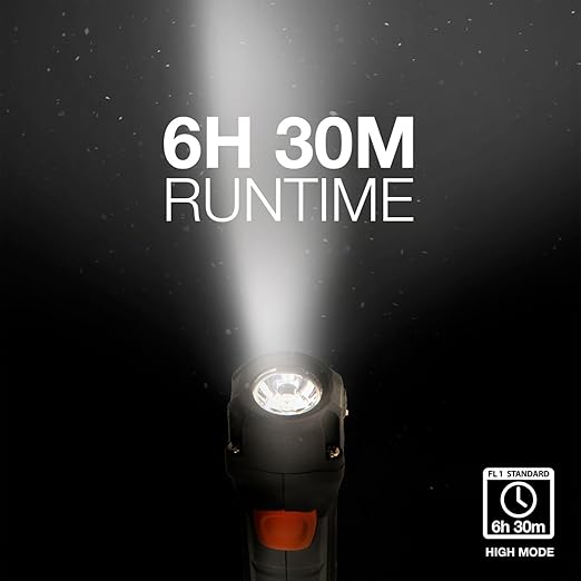Energizer HC-300 LED Flashlight, IPX4 Water Resistant, Maximum Durability, Smart Dimming LED, High-Performance Task Light, Batteries Included, Black/Gray