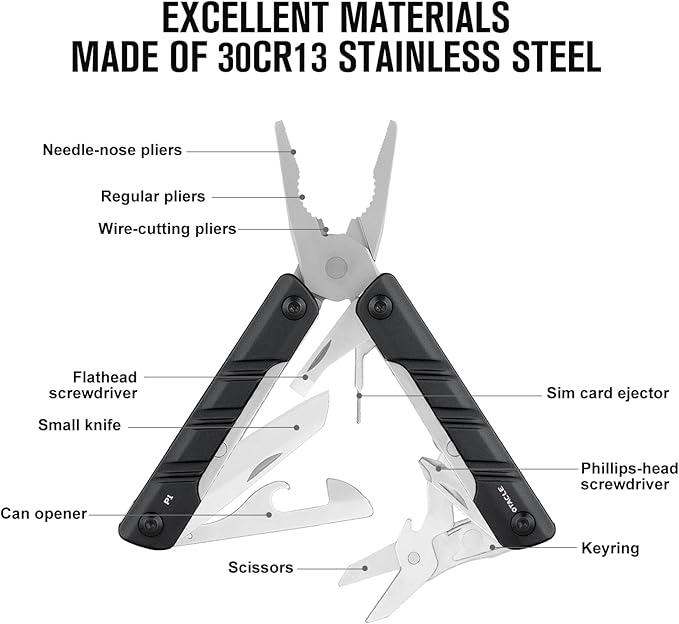 OKNIFE Otacle P1 11-in-1 Multi-Plier, Lightweight Multitool Pliers with Scissors, Bottle Opener and Screwdriver, EDC Gear with Lanyard Hole