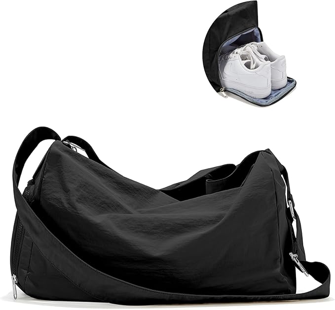 Large Gym Bag with Shoe Compartment, Workout Sport Duffle Bag for Women Travel, Waterproof Shoulder Overnight Bags Lightweight Carry on Tote Bags for Swim, Yoga, Dance