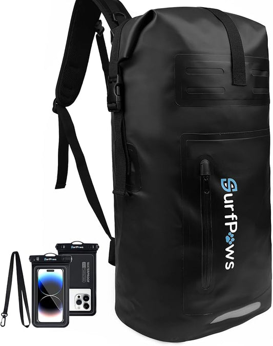 Waterproof Backpack - Outdoor Dry Bag for Boating, Camping, Rafting, Fishing, and More, with Waterproof Phone Pouch (Black, 35L)