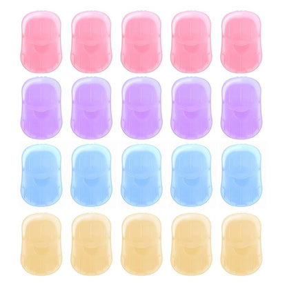 20 Boxes (400 Sheets) Portable Travel Soap Paper Sheets, Mini Disposable Soap Sheets Hand Washing Bath Scented Paper Soap and Slide Foaming Paper Soap Bathing Soap Flakes for Outdoor Camping