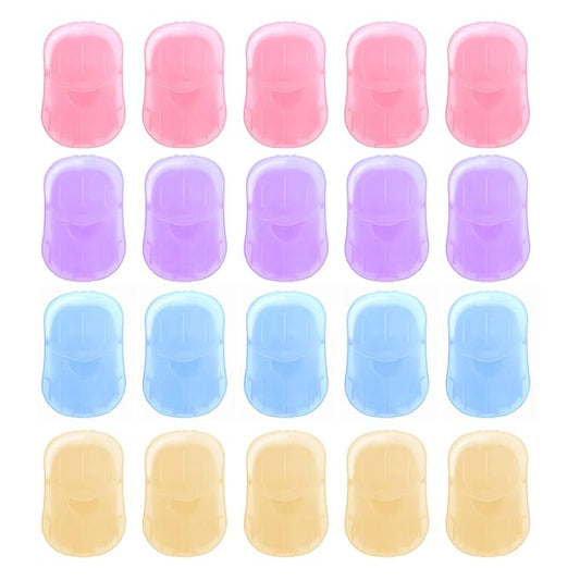 20 Boxes (400 Sheets) Portable Travel Soap Paper Sheets, Mini Disposable Soap Sheets Hand Washing Bath Scented Paper Soap and Slide Foaming Paper Soap Bathing Soap Flakes for Outdoor Camping