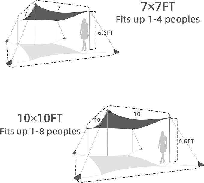 UMARDOO Family Beach Tent Canopy Sun Shade Portable 7×7FT, Large Wind Resistance Beach Sun Shelter Easy Setup with Packable Carry Bag for Outdoor Travel UPF 50+(Gray)