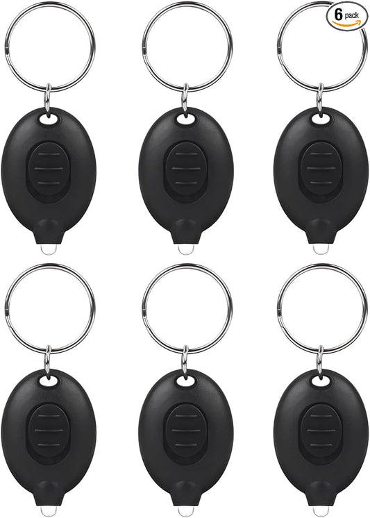 6 PCS LED Keychain Flashlight Mini Keychain Light Ultra Bright Tiny Flashlight Small Portable Light Battery Powered with Key Ring for Outdoor Activities and Emergency Lightning, Black Shell