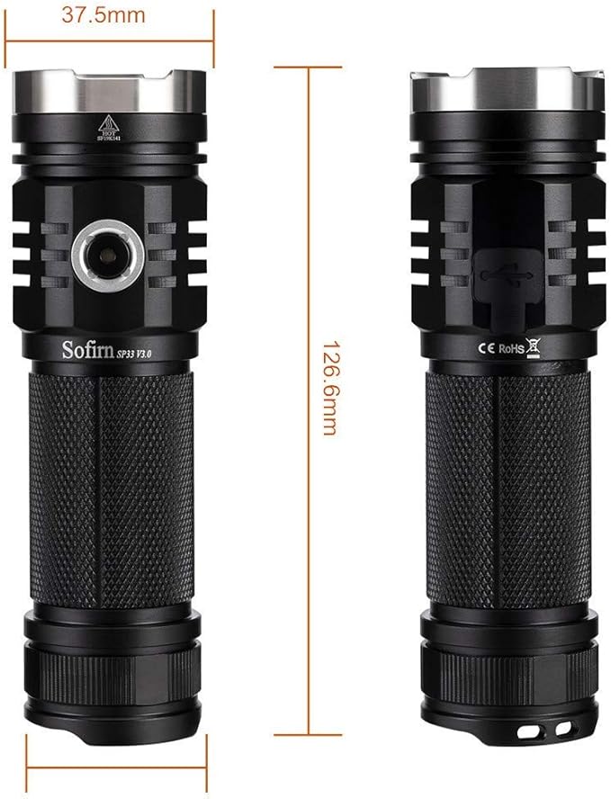 Sofirn SP33 V3 Super Bright Flashlight 3500 High Lumens, USB C Rechargeable Flashlight with Powerful LED, for Camping Hiking Walking