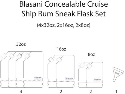 Concealable Reusable Cruise Pouches | Sneak Flask | Leak Proof BPA Free | Travel, Outdoors, Events, Kit Set (4x32oz + 2x16oz + 2x8oz)
