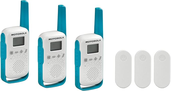 Motorola Solutions, Portable FRS, T114TP, Talkabout, Two-Way Radios, Battery Operated, 22 Channel, 16 Mile, White/Blue, 3 Pack