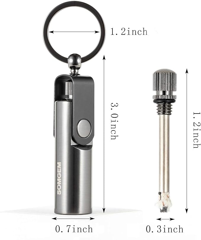 SOMGEM Permanent Match Keychain 2 Pack, Kerosene Refillable, Waterproof Flint Fire Starter for Outdoor Camping Emergency Survival Gear