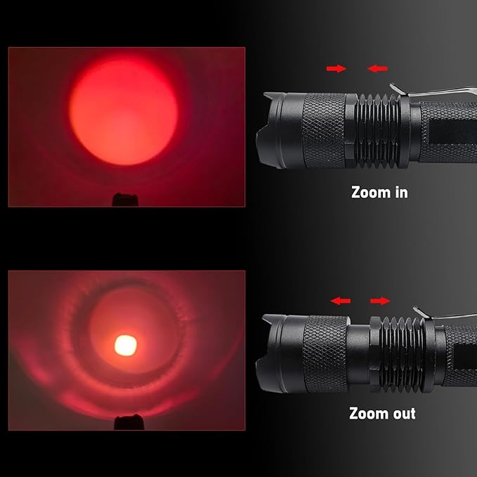 Red Light Flashlight, Single Mode Lightweight Adjustable Focus Portable Red LED Flashlights for Night Hunting Astronomy Aviation，4-Pack