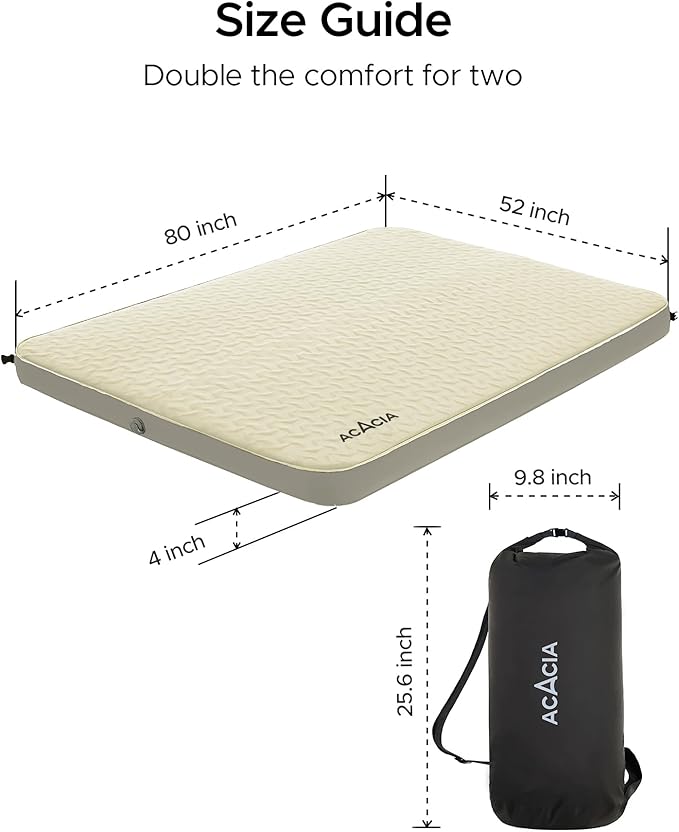 ACACIA 4" Thick Self Inflating Sleeping Pad with Foam, Innovative Y-Shaped Telescopic Structure, Ultraportable Camping Air Mattress with Pump Sack, Outdoor Compact Sleep Bed for Travel Tent Car