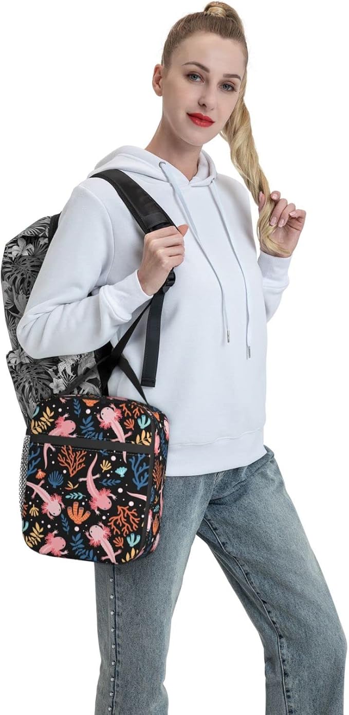 Axolotl Lunch Box Reusable Insulated Lunch Bag Thermal Cooler Tote For Boys Girls Teen School Men Women Picnic Travel Hiking