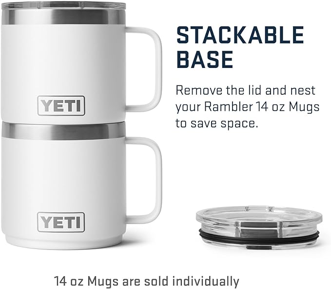 YETI Rambler 14 oz Stackable Mug, Vacuum Insulated, Stainless Steel with MagSlider Lid, White