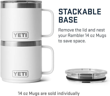 YETI Rambler 14 oz Stackable Mug, Vacuum Insulated, Stainless Steel with MagSlider Lid, White