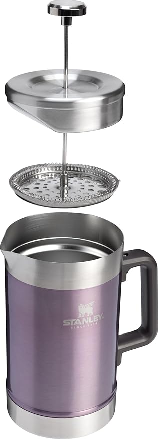 Stanley Classic Stay-Hot French Press Coffee Maker 48 oz | 5 Minute Brew, 4 Hours Hot | Mesh Filter for Coffee Grounds | Insulated Stainless Steel French Press | BPA-Free | Wisteria Shine