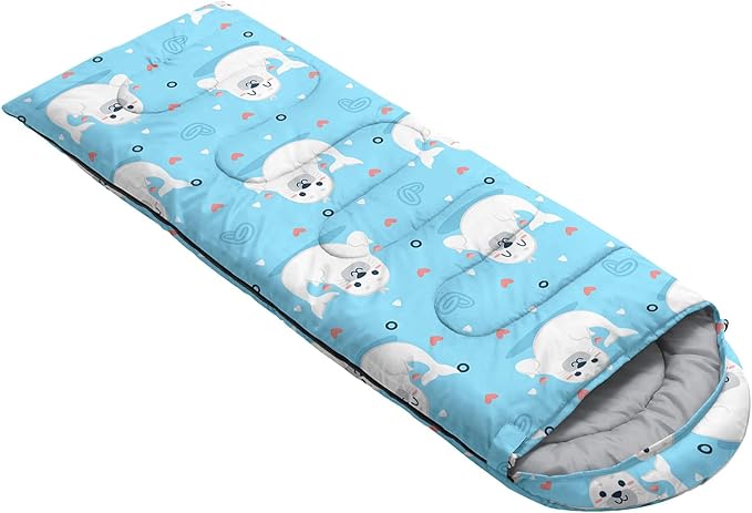 Kids Sleeping Bag for Boys Girls,Cute Puppy Print-Lightweight Warm Portable Outdoor Indoor-Waterproof Cold Weather Resistant Sleeping Bag for Camping Hiking