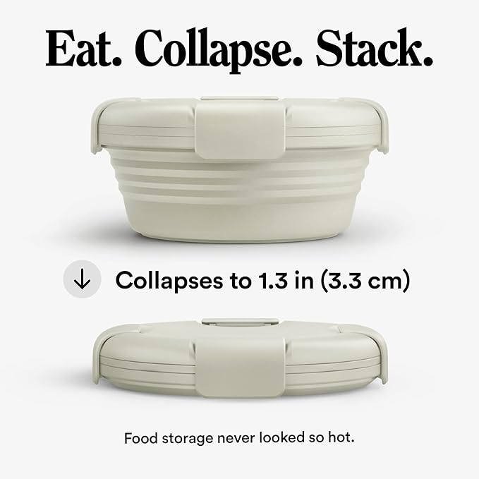 STOJO Collapsible Bowl - Oat, 36oz - Reusable Silicone Bowl for Hot and Cold Food - Perfect for Travel, Meal Prep, To-Go Lunch, Camping & Hiking - Microwave & Dishwasher Safe