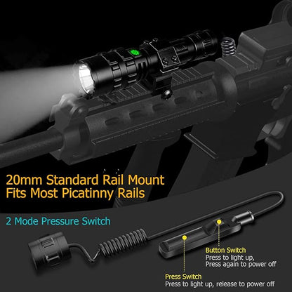 3000 Lumens Picatinny Flashlights, Tactical Flashlight with Picatinny Rails Mount and Pressure Switch, 5 Modes Rifle Flashlight USB Rechargeable Light for Outdoor Hiking