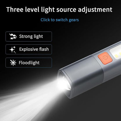 QUMOX Rechargeable LED Flashlight - Super Bright, Zoomable, USB Rechargeable, 3 Modes with COB Work Light - Compact Design for Camping and Emergencies - Pack of 2