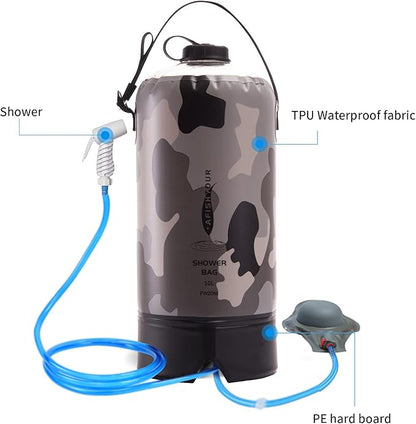 Portable Camping Shower Bag - 10L/2.2 Gallons 20/5 Gallons Solar Shower Water Bag with Foot Pump, Hose and Shower Head - Camp Shower for Camping, Beach, Travel, Outdoor Activities