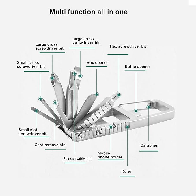 12 in 1 Keychain Multitool Screwdriver Bit Folding Multi Tool Bottle Opener Portable Pocket Tool for Outdoors Camping