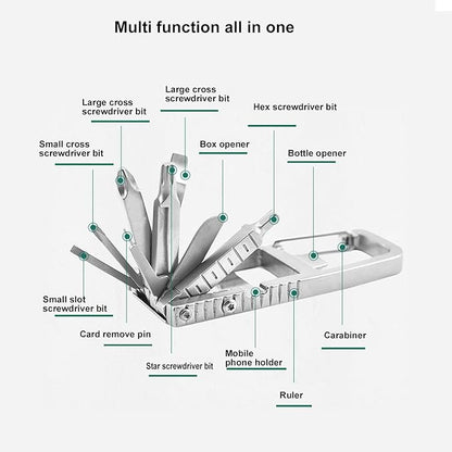 12 in 1 Keychain Multitool Screwdriver Bit Folding Multi Tool Bottle Opener Portable Pocket Tool for Outdoors Camping