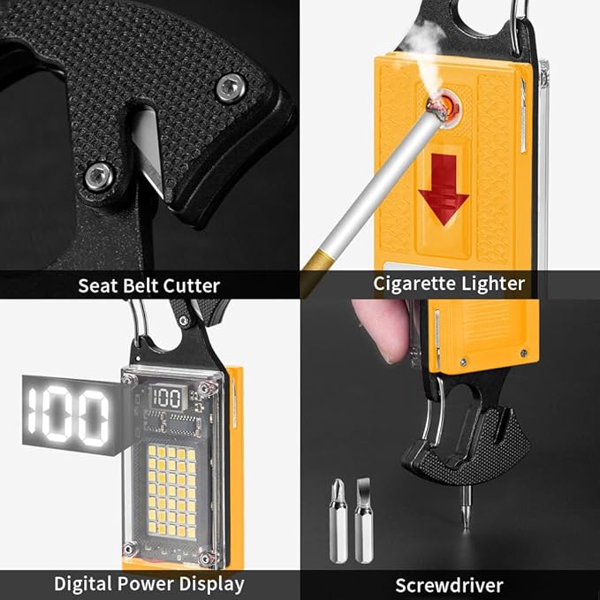LED Small Flashlight, Keychain Light, COB Multi-Function Mini Work Light, 1000 Lumens Rechargeable, 8 Lighting Modes, Fire Starter, Seat Belt Cutter, Screwdriver, Yellow