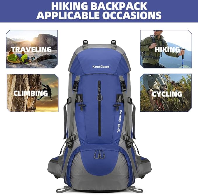 70L Camping Hiking Backpack with Rain Cover Waterproof Backpacking Backpack for Hiking Treeking Climbing Outdoor (DeepBlue)