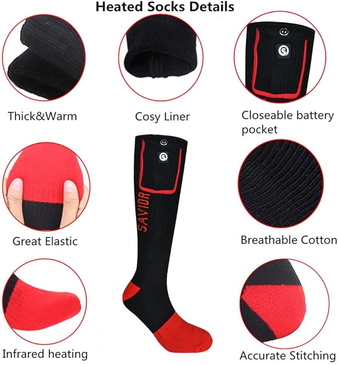 Savior Heated Socks,Rechargeable Electric Heated Socks for Men Women,Winter Foot Warmers,Suitable for Outdoor Work,Skiing,Skating,Cycling,Camping,Fishing,Hunting,etc.