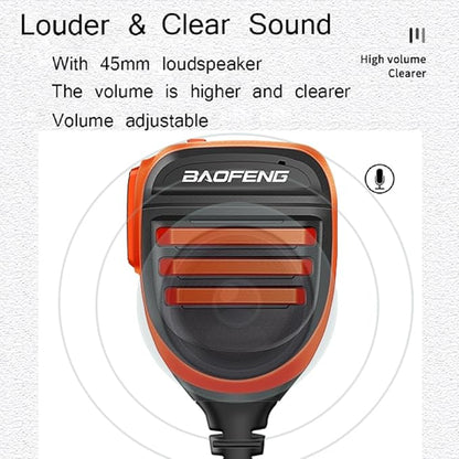 BAOFENG BF-F8HP Microphone Speaker Dual PTT Handheld Mic Waterproof Upgrade of Original BF Mic for GMRS Ham Radio 2Pin K Orange Compatible with UV-K5 UV-82 UV-S9 Plus UV-17R P15UV