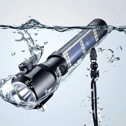 Delxo Patriot Flashlight, Handheld Solar Powered Tactical Flashlights Cell Phone Charger, USB Rechargeable Waterproof Car LED Flash Light with 2400mAh Battery, Multi Function for Emergency
