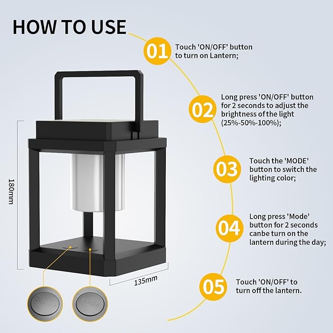 Hanging Solar Table Lanterns Outdoor - Portable Rechargeable Solar Table Light with Type-C Port, Touch Control, Waterproof LED Cordless Outdoor Table Lamp for Patio Camping Party Porch Decor