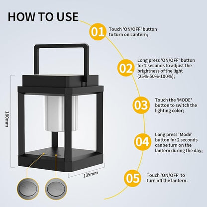 Hanging Solar Table Lanterns Outdoor - Portable Rechargeable Solar Table Light with Type-C Port, Touch Control, Waterproof LED Cordless Outdoor Table Lamp for Patio Camping Party Porch Decor