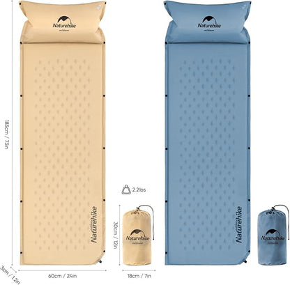 Naturehike Self-Inflating Sleeping Pad, Ultralight Memory Foam Camping Pad with Pillow, Fast Inflating, Patchwork Sleeping Pad for Camping, Hiking, RV Camping, with Storage Bag, Single, Pottery Yellow