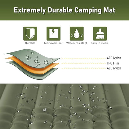 Elegear Double Sleeping Pad for Camping, 4" Ultra-Thick Self Inflating Camping Pad 2 Person with Pillow Built-in Foot Pump Camping Sleeping Mat for Backpacking, Hiking, Portable Camping Pad
