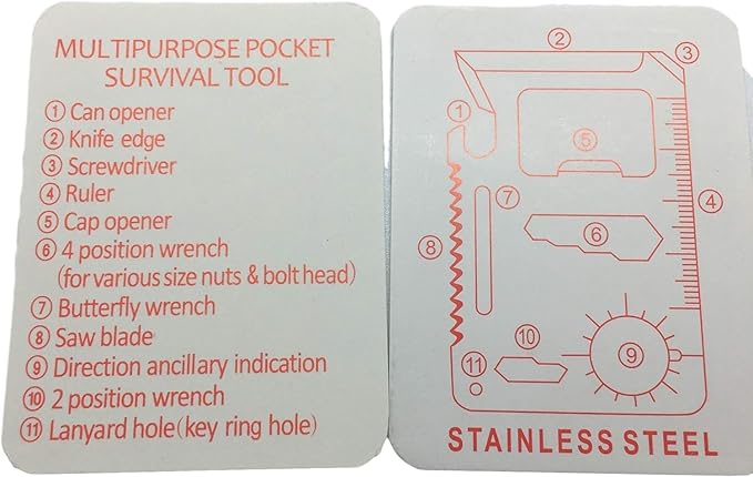 Gixaxak Outdoorsman 11 in 1 Stainless Steel Credit Card Pocket Sized Survival Multi-Functional Gadget Tool for Camping Hiking or Emergency Survival Multitool Card Camping Tool EDC Kit in Your Wallet