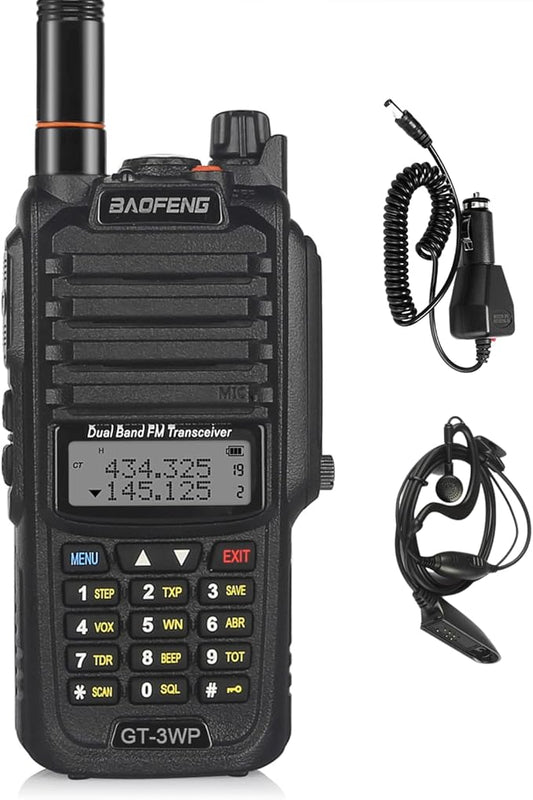 BAOFENG GT-3WP IP67 Dual Band Two-Way Radio, 144-148MHz 420-450MHz, Waterproof Dustproof Walkie Talkie Transceiver, Black 1 Pack