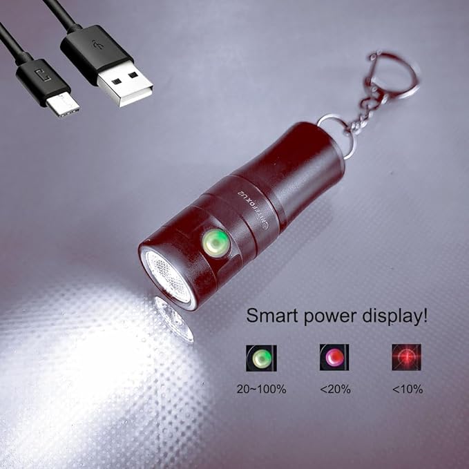 U2 Mini Keychain Flashlight USB Rechargeable Side Switch 400 Lumens High Bright with Built-in Battery Tiny Small Torch for Everyday EDC Emergency Dog Walking Camping Hiking