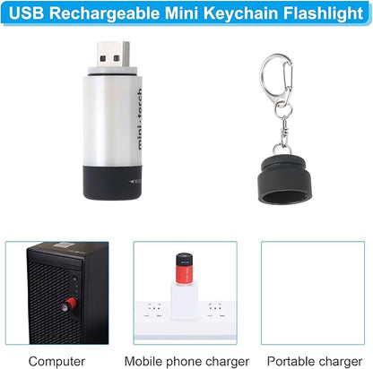 PATIKIL Mini Keychain Flashlight, Pocket LED Flashlight Portable Torch USB Rechargeable for Outdoor Camping Party, White