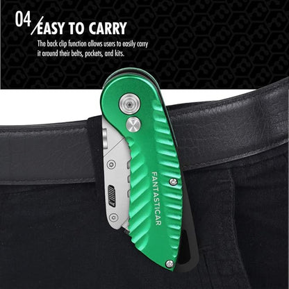 FantastiCAR Folding Utility Knife, Quick Blade Change Box Cutter, Anti-slip Metal Body, with Safety Lock and 5 Extra Blades (Summer Green)