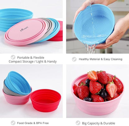 Silicone Expandable Collapsible Bowl for Travel Camping Hiking (Gray(L))