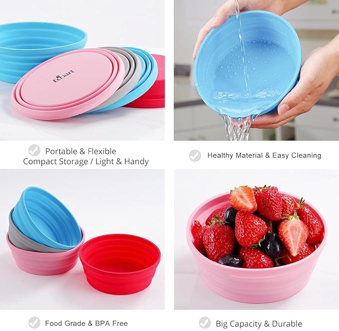 Silicone Expandable Collapsible Bowl for Travel Camping Hiking (Blue(L))