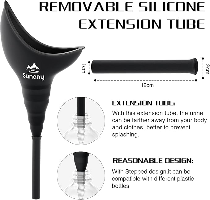 Female Urination Device, Female Urinal Silicone Funnel Urine Cups Portable Urinal for Women Standing Up to Pee Funnel Reusable Women Pee Funnel, Outdoor, Activities, Camping (Black)