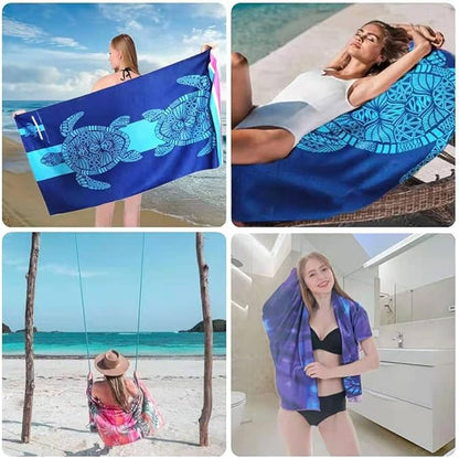 HAOKUN Microfiber Oversize Beach Towel,Sand Free Beach Towel (Blue Turtle)